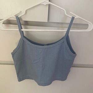 cropped round neck baby blue tank top